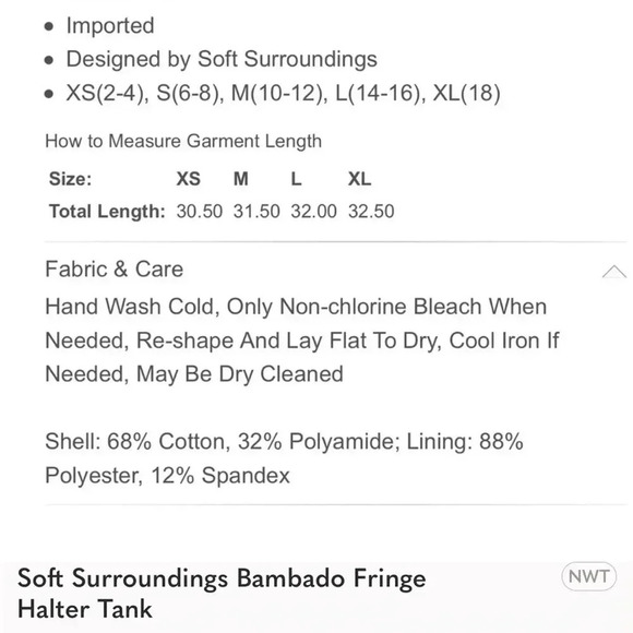 NWT Soft Surroundings Bambado Fringe Halter Tank Top Navy Blue White Knit S - Picture 13 of 13